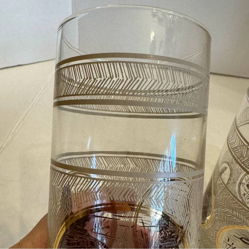 3 VTG 1970s MCM Libbey Highball Pheasant Glasses Game birds Brown Gold